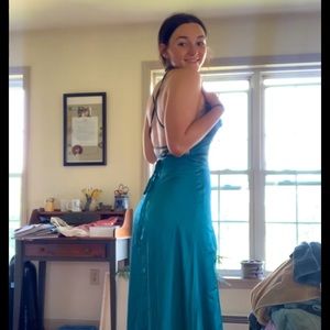 Teal silk prom dress! Never worn!